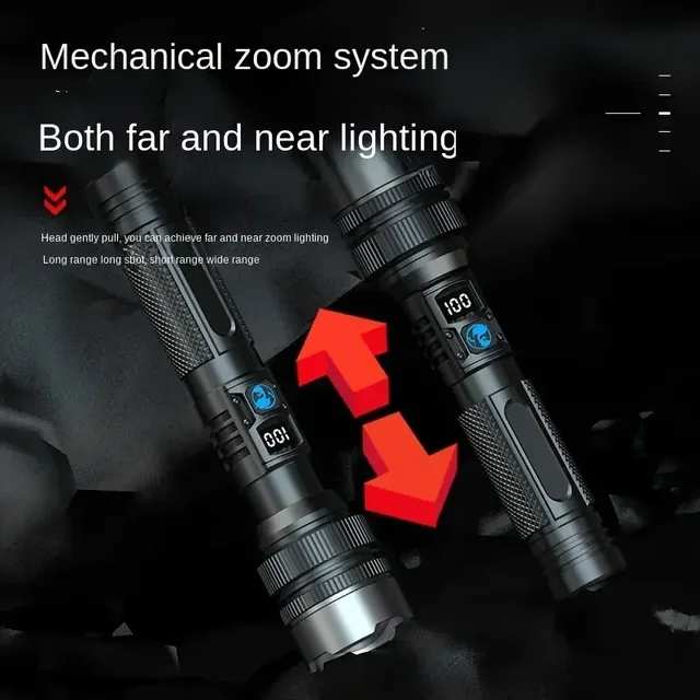 2000LM Self Defense LED Flashlight ABS Torch with Digital Display Portable TYPE-C Rechargeable Flashlights for Camping Hiking 6