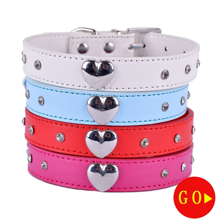 

10pcs Leather Dog Collar Rhinestones Accessories For Collar Necklace Heart Shaped Charm Pet Dog Supplies Adjustable