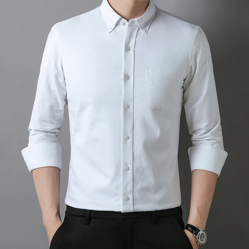 

New in shirt pure cottonlong-sleeve shirts for men slim fit formal tops soft single pocket plaid strioed office business clothes