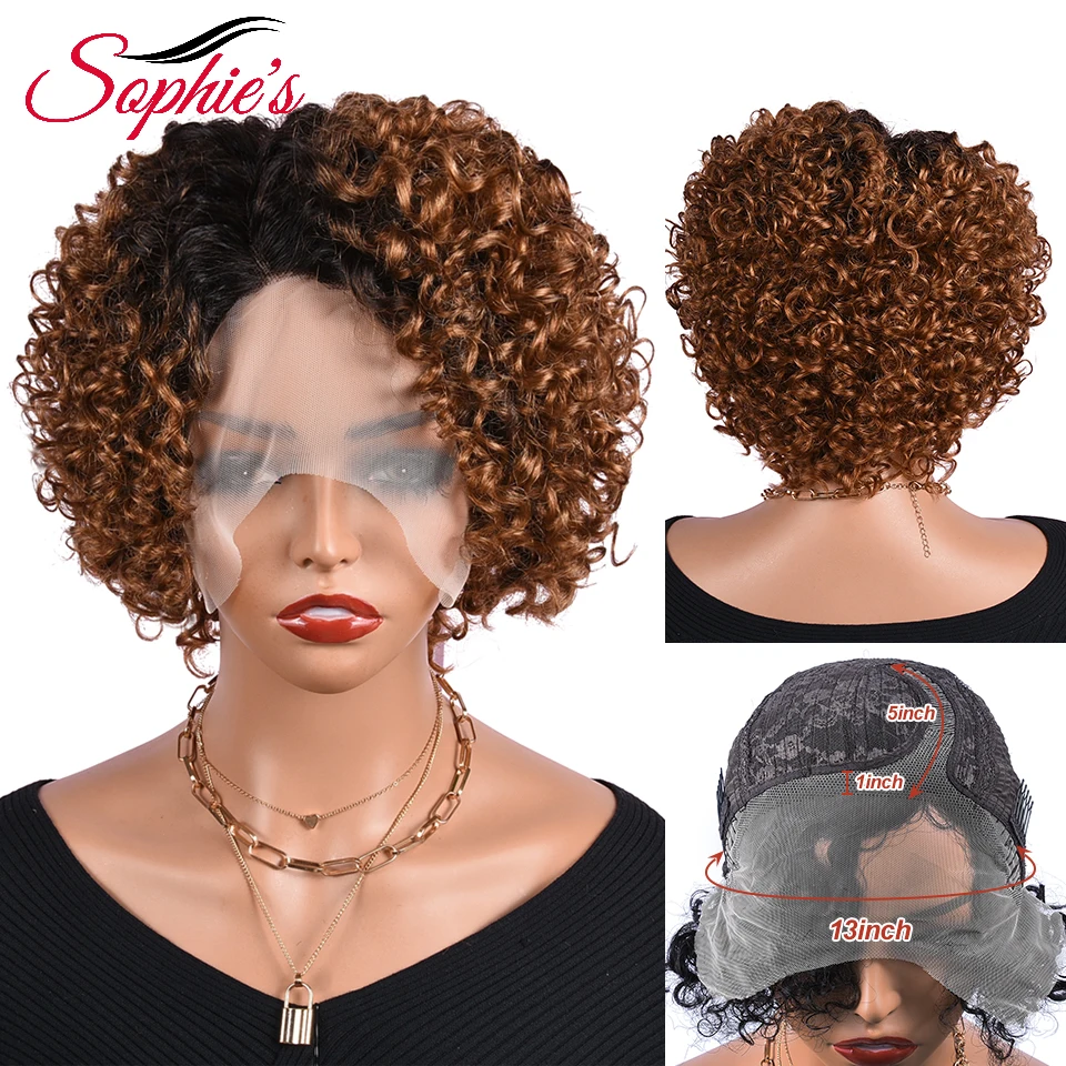 

Sophies Pixie Cut Wig Short Kinky Curly Bob Human Hair Wig For Black Woman 13×1 Lace Part Wig 150 Density Brazilian Remy Hair