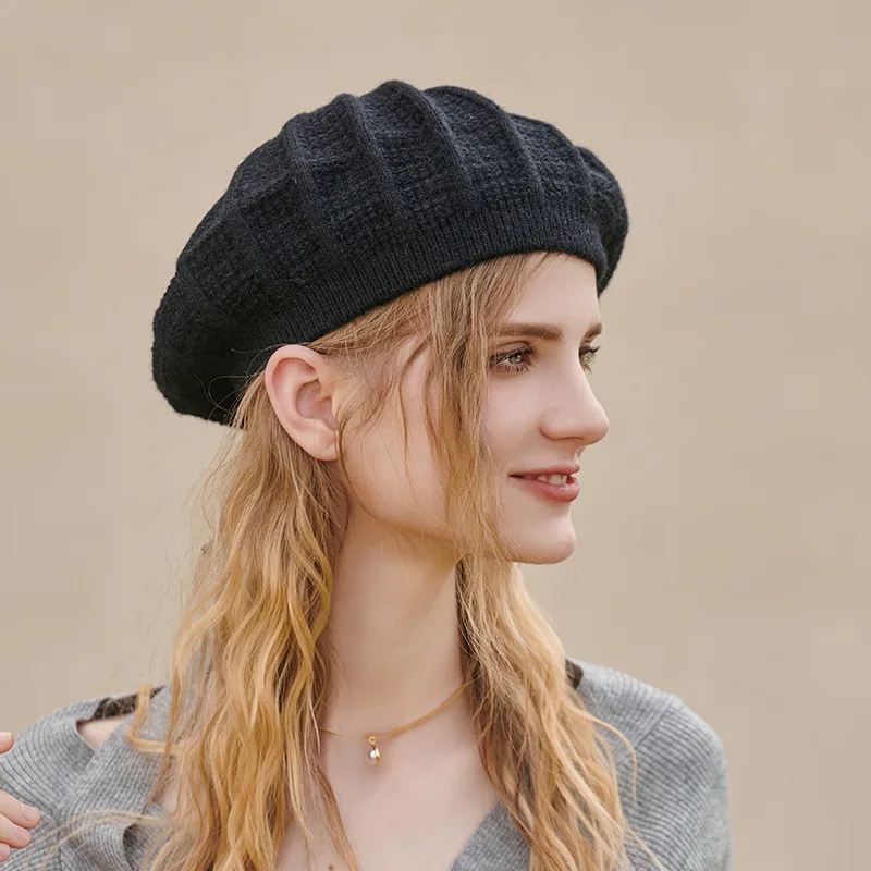 

French Women's Octagonal Hat Solid Red Black Berets Autumn Winter Keep Warm Knitted Wool Hat Fashion For Girls Painter's Caps
