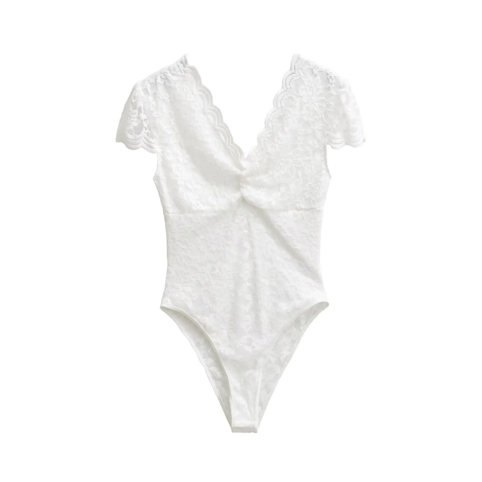 Sexy V-neck Lace Bodysuits Women Stretchy Slim Black White Tops Jumpsuits