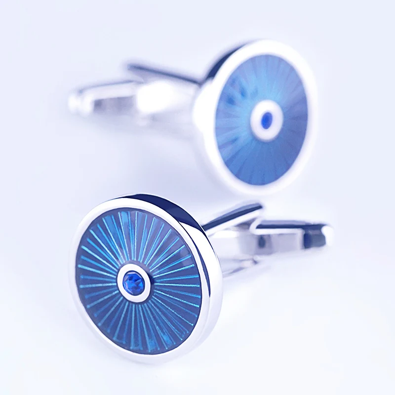 

Silver Plated Shirt Cufflinks Men Round Button Blue Enamel Rhodium Plated Accessories For Wedding OnlyArt High Quality Jewelry