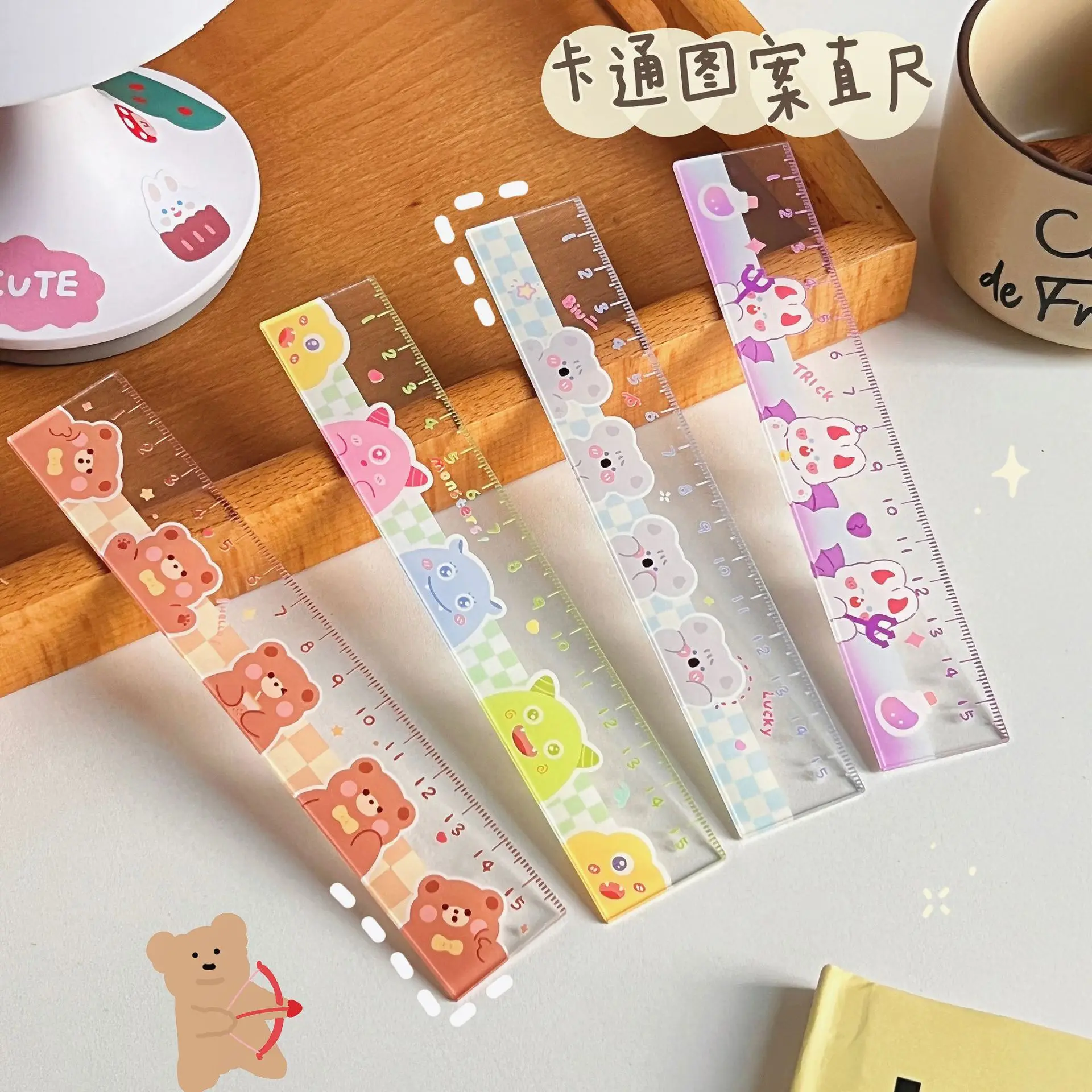 15cm Kawaii Straight Ruler Cute Cartoon Bear Tulip Student Measuring Tool School Office Supplies Student Prize Drawing Tools