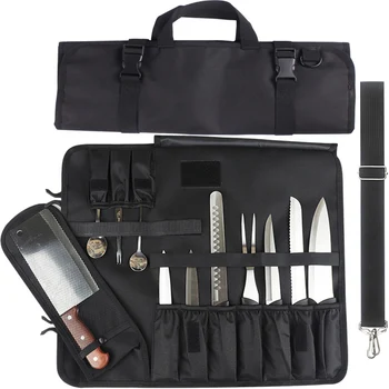16 Slot Outdoor Picnic Chef Knife Bag Roll Bag Professional Foldable Carrying Case Cleaver Slicer Santoku Knife Storage Pockets 1