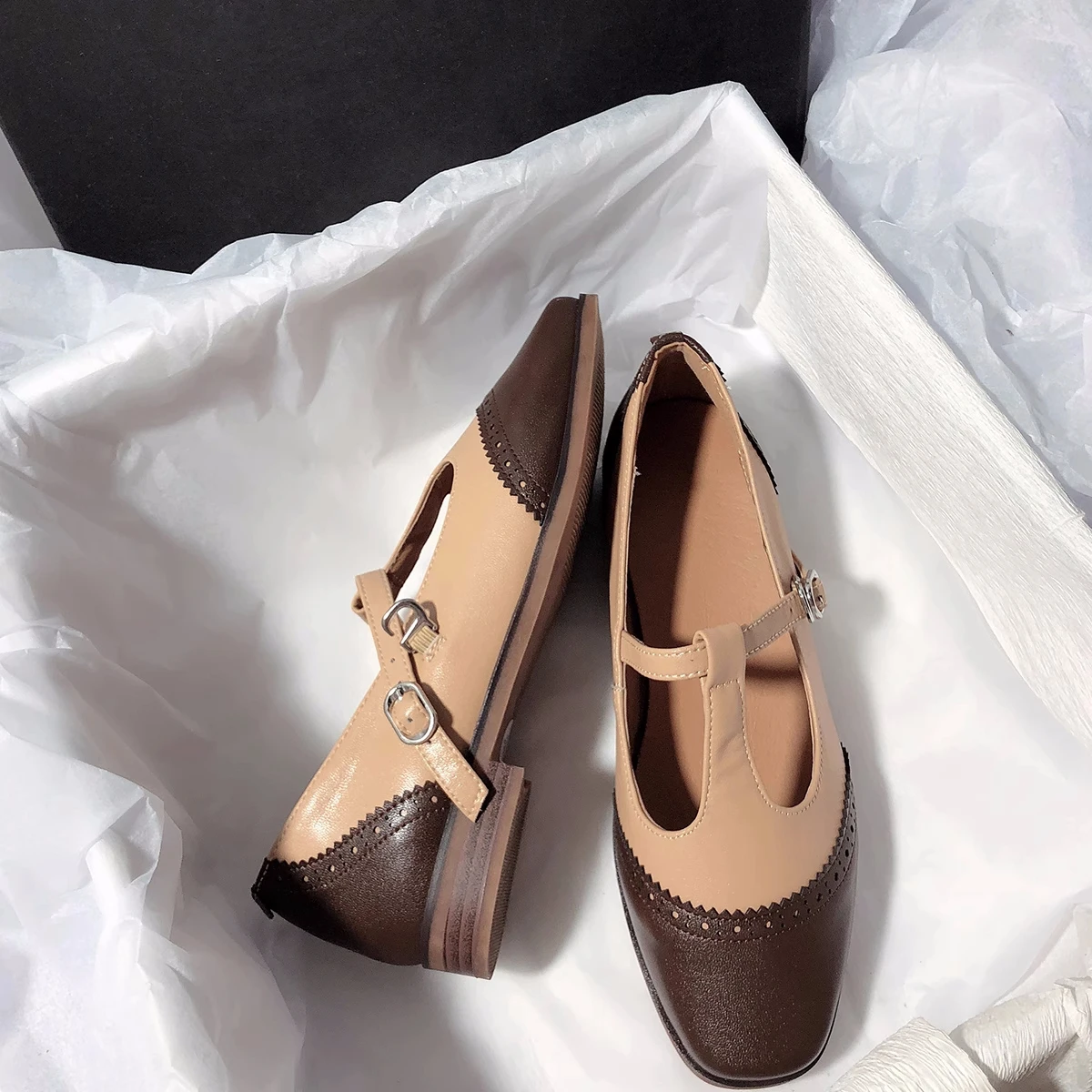 

England Style Autumn Women High Quality Genuine Leather Flat Shoes BY870