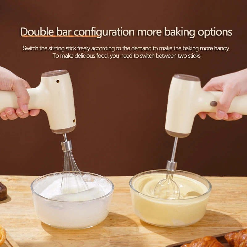 Portable Electric Egg Blender 3-speed, High Power Foam Milk Beater Double-Rod USB Wireless Whisk Manual Milk Frother