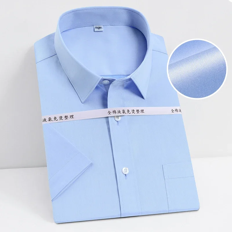 

Summer S~ 8XL men's Dress Shirts Iron-Free easy Care Short Sleeve Regular Fit Pocket Mens formal Shirts for Work