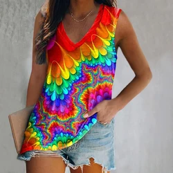 Summer Color Halo Dyeing 3D Print Tank Tops Women Casual Streetwear Oversized V-Neck Vest Off Shoulder Sleeveless Woman Camisole