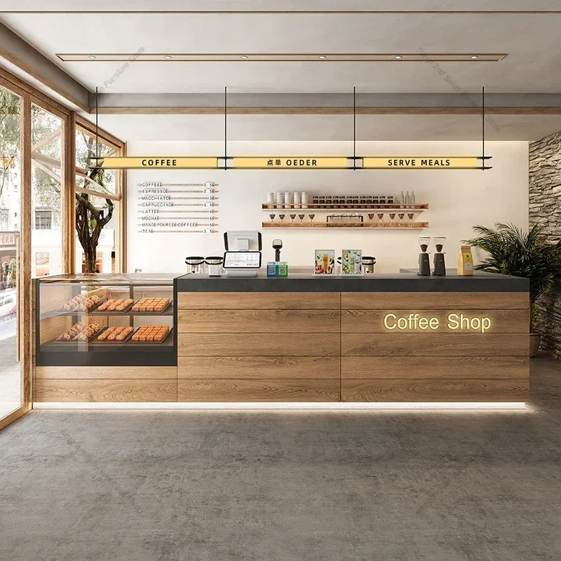 Coffee Shop Bakery Reception Desks Transparent Cabinet Display Stand Design Counter Commercial Furniture Balc&atilde;o Recep&ccedil;&atilde;o FYRD