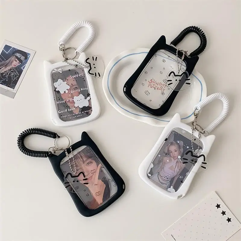 Porta Fotocard a Forma di Gatto con Cordino Elastico, Porta Carte per Foto di Idoli, Espositore Protettivo, Ciondolo Decorativo per Borsa, Portachiavi, Regali - immagine 5