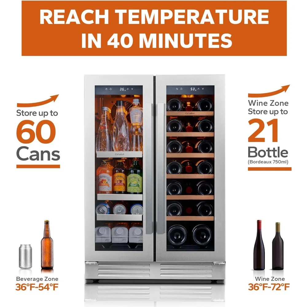 24 inch Dual Zone Drink Fridge with Glass Door, 3 Color LED Lights Wine Cooler for Beer Soda for Home Office Bar Bedroom 3