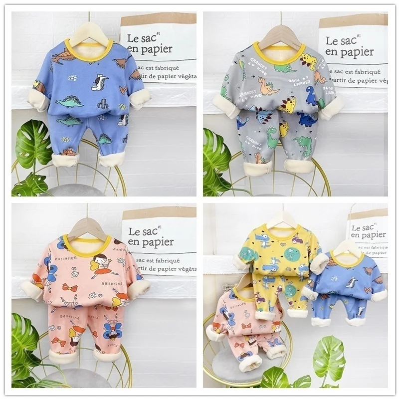 New Winter Children Keep Warm Clothes autumn Kids Boys Girls Thicken Cotton Jacket Pants 2Pcs/sets Baby Infant Casual Tracksuits