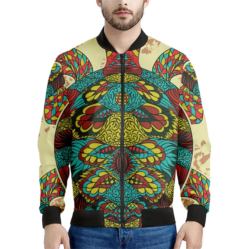 thumbnail image 1 of Chaqueta con estampado 3D de mandala bohemio para hombre, sudadera con estampado floral de primavera y otoño, abrigos de manga larga con cremallera y estilo aviador, 1 of 5