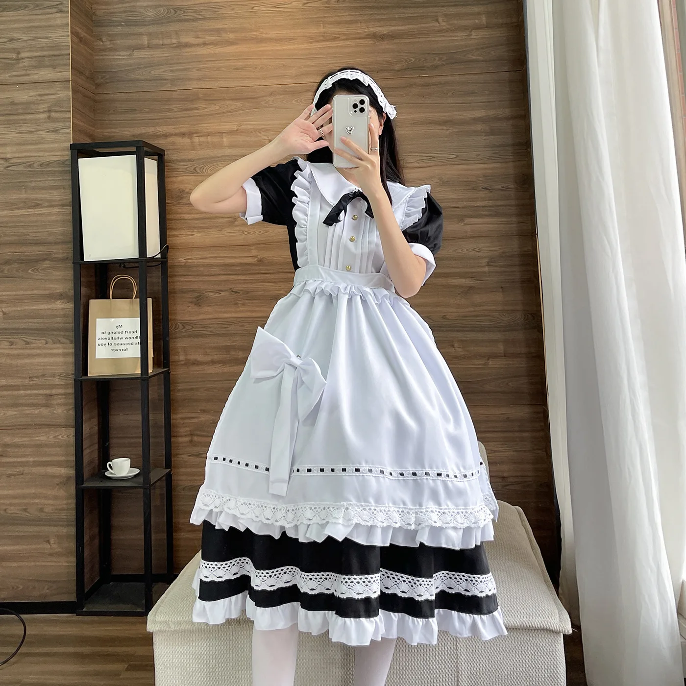 New 5XL Lolita Black White Long Sleeve Apron Housekeeper Maidservant Maid Restaurant Dress Uniform Outfits Anime Cosplay Costume