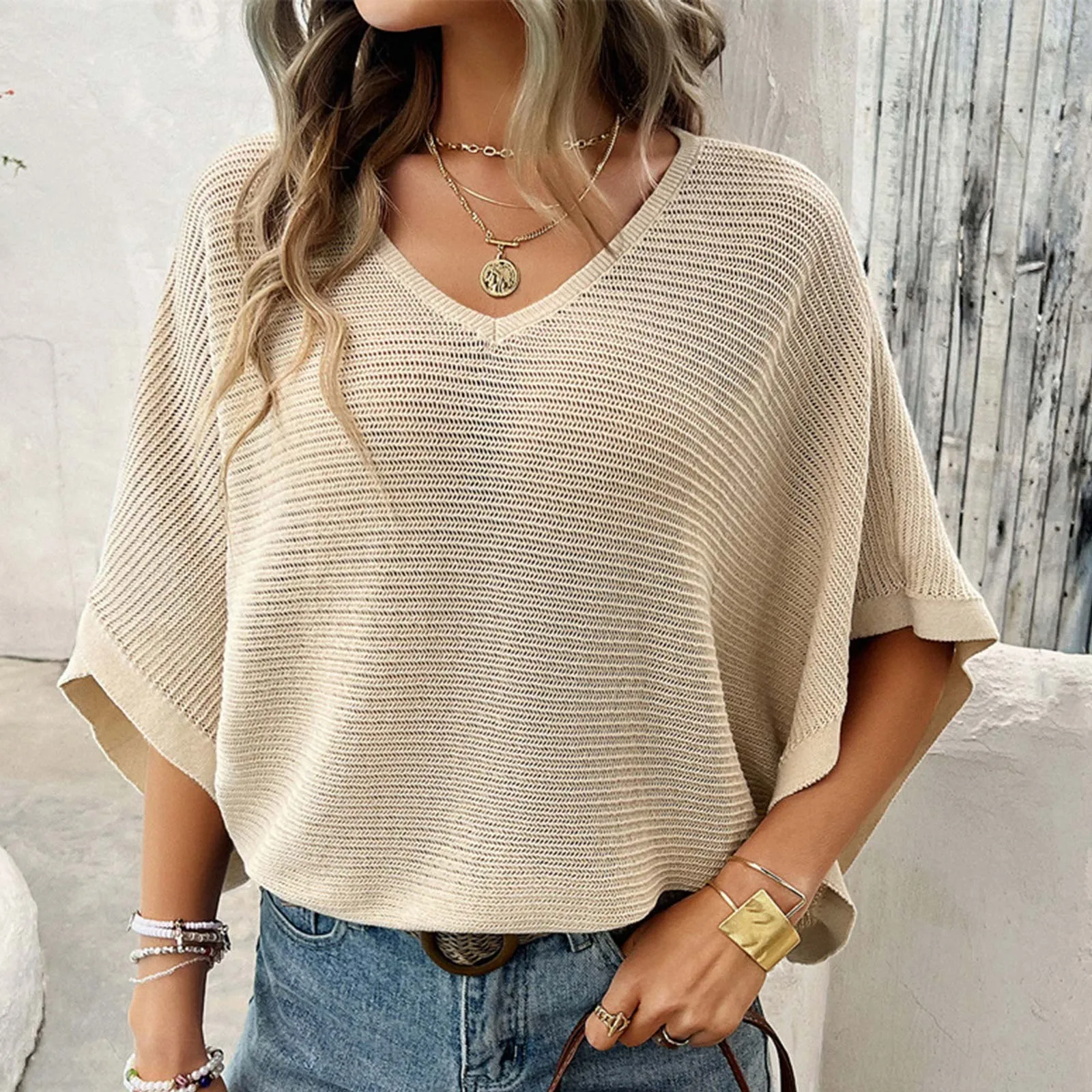 

Свободные трендовые топы с V-образным вырезом, летняя новая однотонная тонкая Универсальная футболка с коротким рукавом, Модная элегантная женская одежда