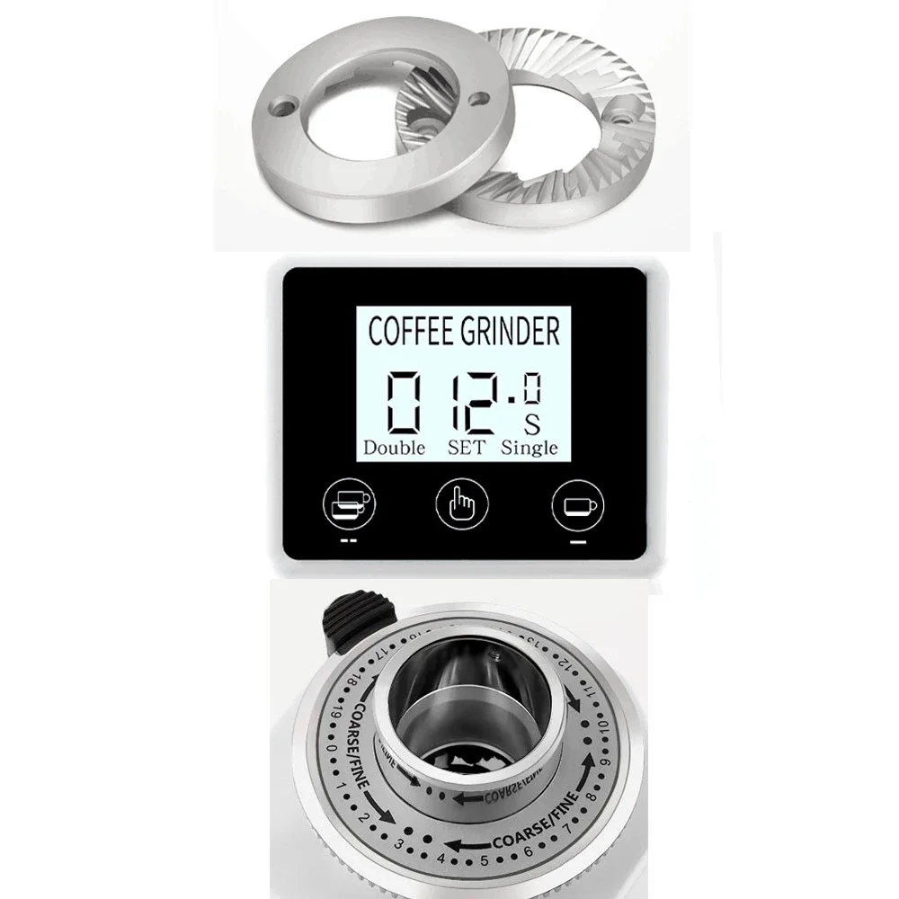 ITOP Coffee Grinder Touch Screen Timing 60mm Flat Burr Aluminum Alloy Housing Commercial Household Espresso Machine 110V/220V