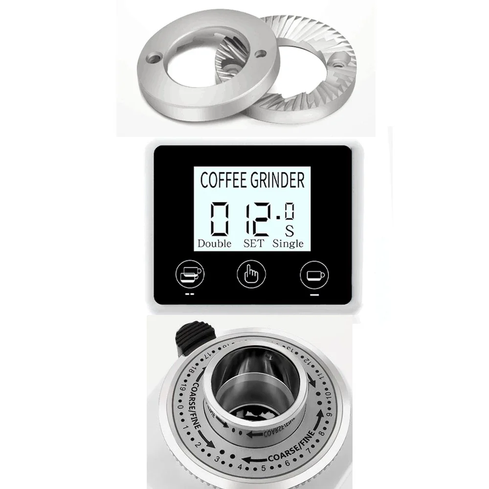 ITOP Coffee Grinder Touch Screen Timing 60mm Flat Burr Aluminum Alloy Housing Commercial Household Espresso Machine 110V/220V 4