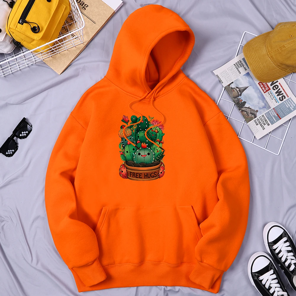 

Cute Plant Cactus Free Hugs Tops For Men Soft Daily Streetwear Breathable Oversized Clothing Classic Fleece Tracksuit For Men