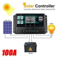 Contrôleur de Charge solaire 100A PWM, écran LCD 12V/24V, double USB 5V, panneau de sortie, régulateur de batterie Intelligent 1