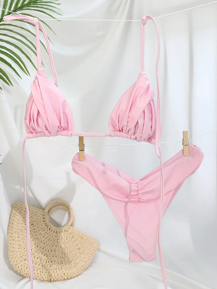 Bikini Set Pleated Brazilian Folds Women Swimsuit Female Triangle Swimwear Beach Wear Bathing Suit