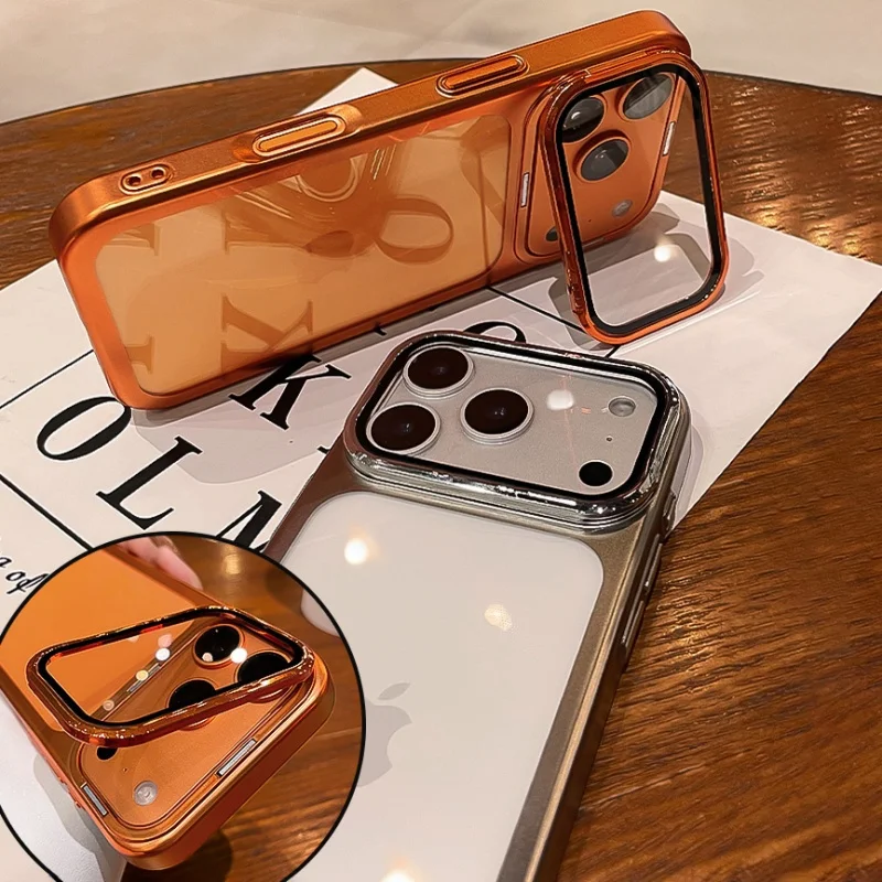 Elegant Clear Phone Case with Flip Lens Stand and Shockproof Bumper Protection