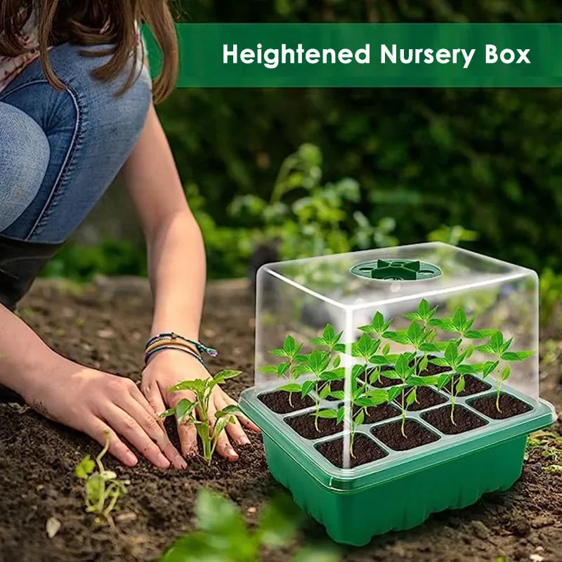 12CellHighterSeedingTraysBoxDurableNurseryPotsGardenSeed