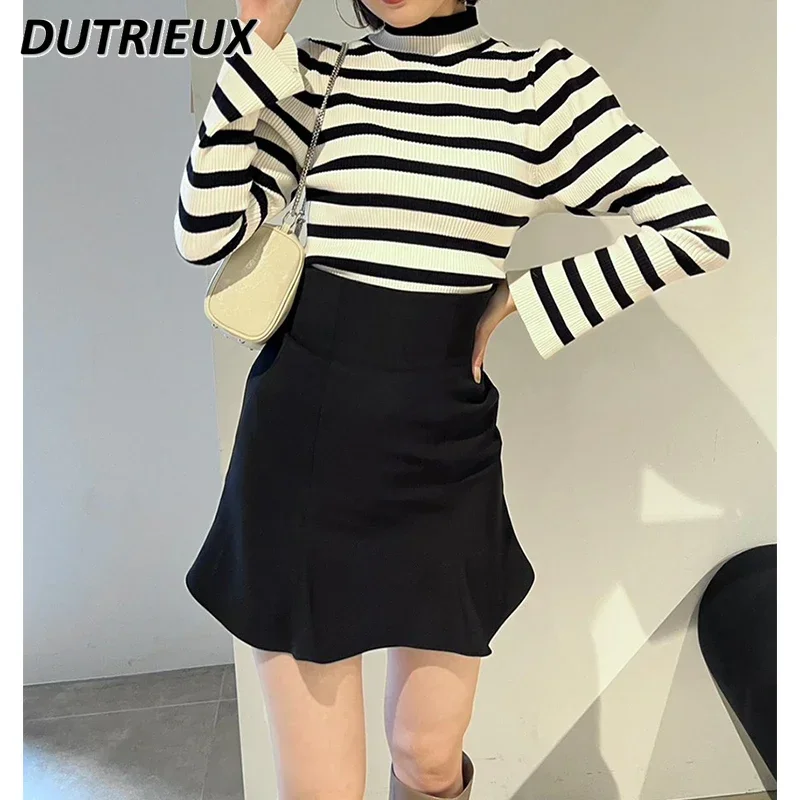 

Japanese Style 2023 Autumn and Winter New Pure Color All-Matching A- Line Mini Skirt High Waist Zipper Flared Short Culottes