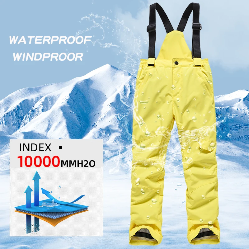 Kids New Winter Thick Warm Skiing Pants Boys And Girls Windproof Waterproof Suspender Trousers Snow Snowboard Pants