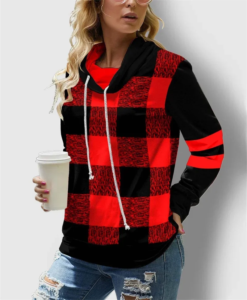 Fashion Elegant Print Turtleneck Drawstring Sweatshirt Women Autumn Winter Outerwear Female Korean Comfortable Casual Hoodie 5XL