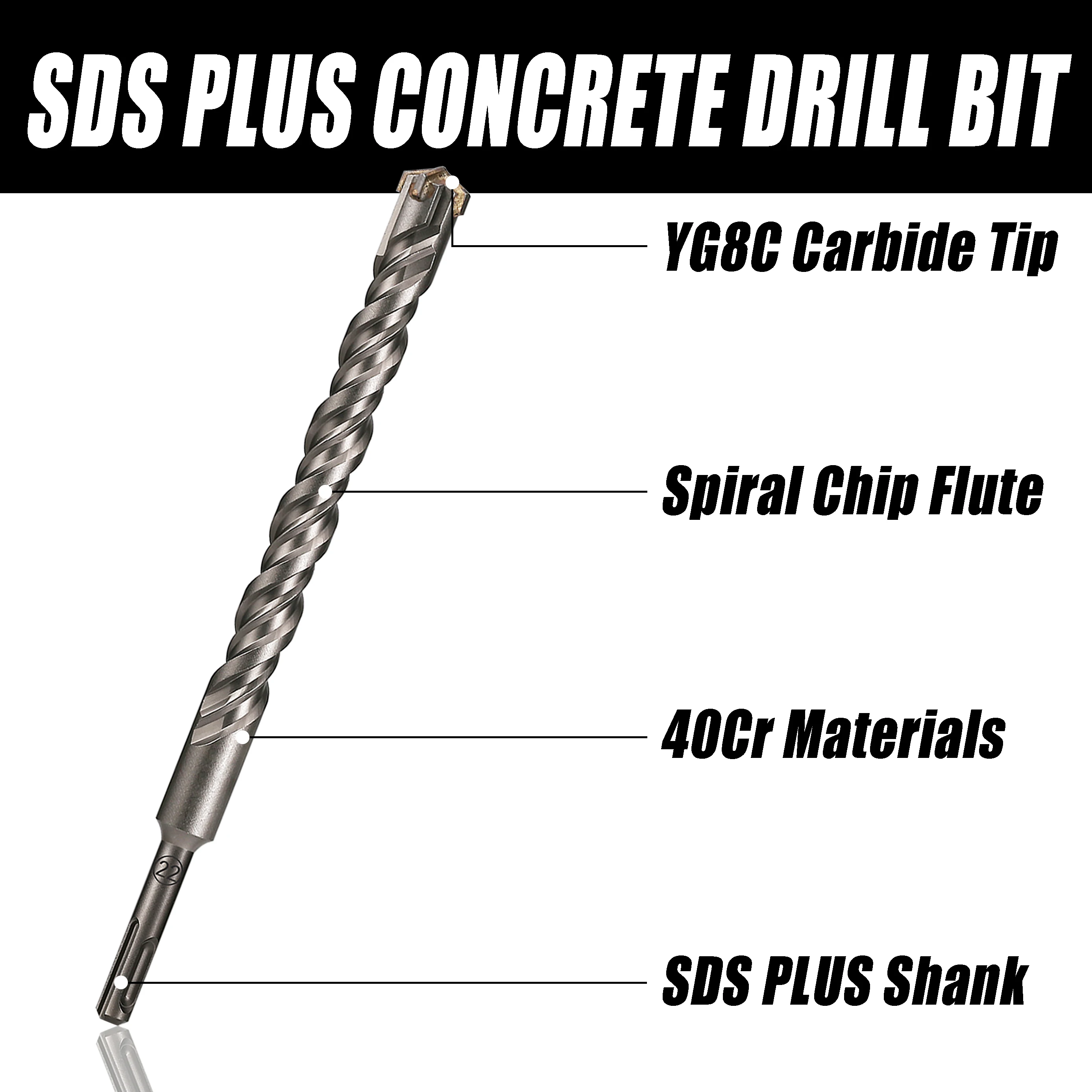 1Pc 260mm 길이 SDS Plus 6-25mm 벽돌 비트 크로스 커터 헤드 벽돌 블록 전기 해머 콘크리트 용 더블 오거 해머 비트