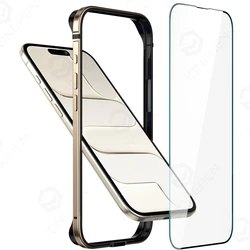 Enhanced Hybrid Silicone and Aluminum Protective Phone Case with HD Screen Protector - iPhone 16 Pro (Gold BL BK)