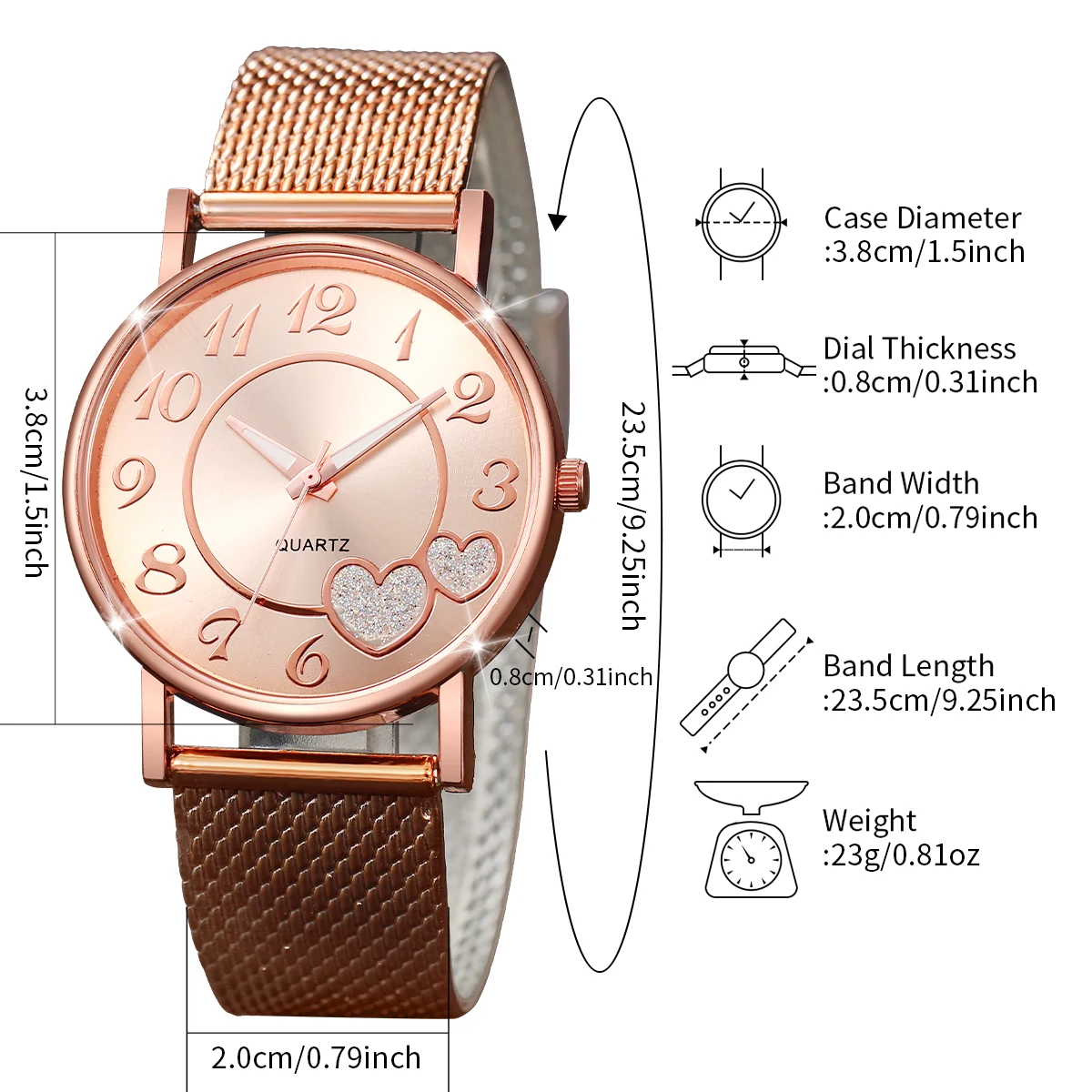 5PCS/Set Women Watches Diamond Jewelry Set Fashion Heart Dial Plastic Band Female Quartz Wristwatch（Without Box） 6