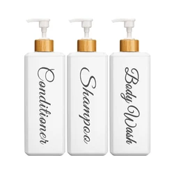 Bamboo Pump Refillable Bathroom Dispenser Bottles - 500ml Capacity (White)