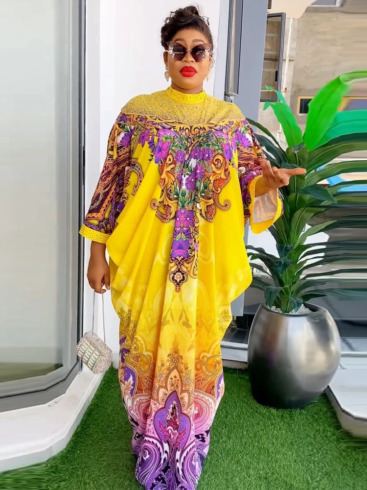 

Chiffon Dresses For Women 2024 Dubai African Abayas Kaftans Long Sleeve Party Gown Turkey Wedding Boubou Dashiki Print Clothing