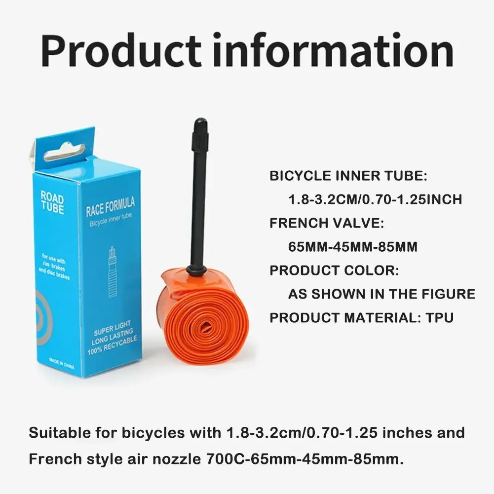 

2023 New Ultralight Bike Inner Tube 700 18-32C Road MTB Bicycle TPU Tire 700c 45/65/85mm Length French Valve Super Light Tube