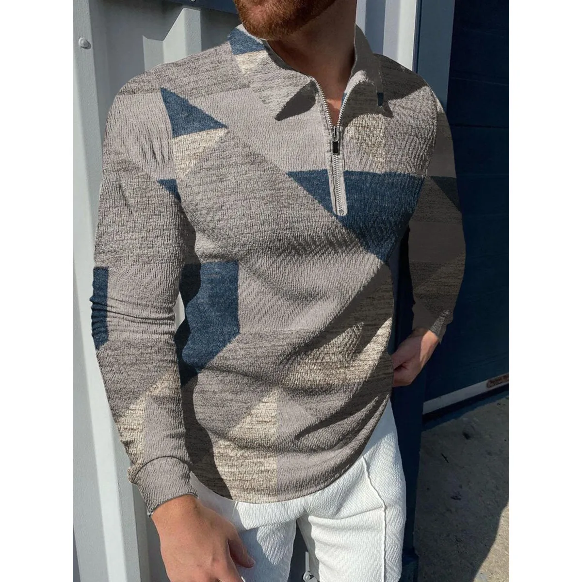 

Men's Printed Zipper Casual Polo Shirt shirt Color 5