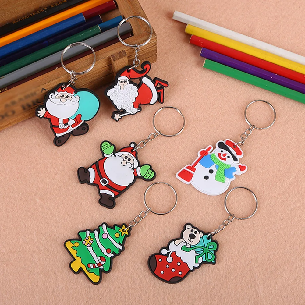 

Christmas Keychain Cartoon Santa Claus Key Fob Xmas Tree Keyring For Christmas Decoration Phone Backpack Purse Gift Party Favors