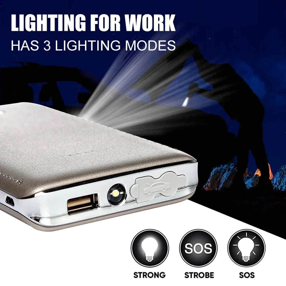 12V Mini Leather Car Jump Starter Booster Portable Car Power Bank 10000mAh Multifunctional Engine Battery Emergency Start