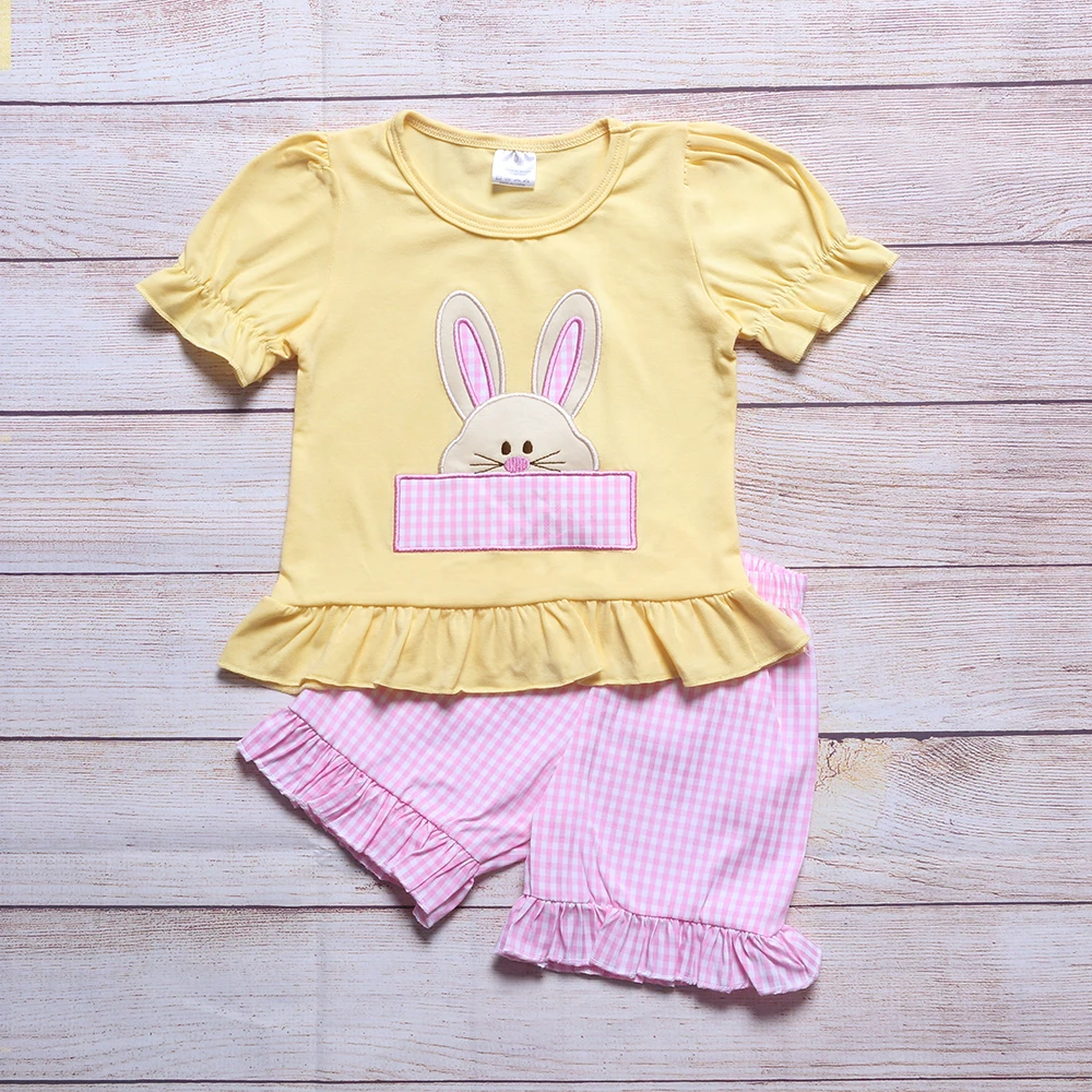 1 8T Easter Girl Set Clothes Half Sleeve Two pieces Outfit With Cartoon