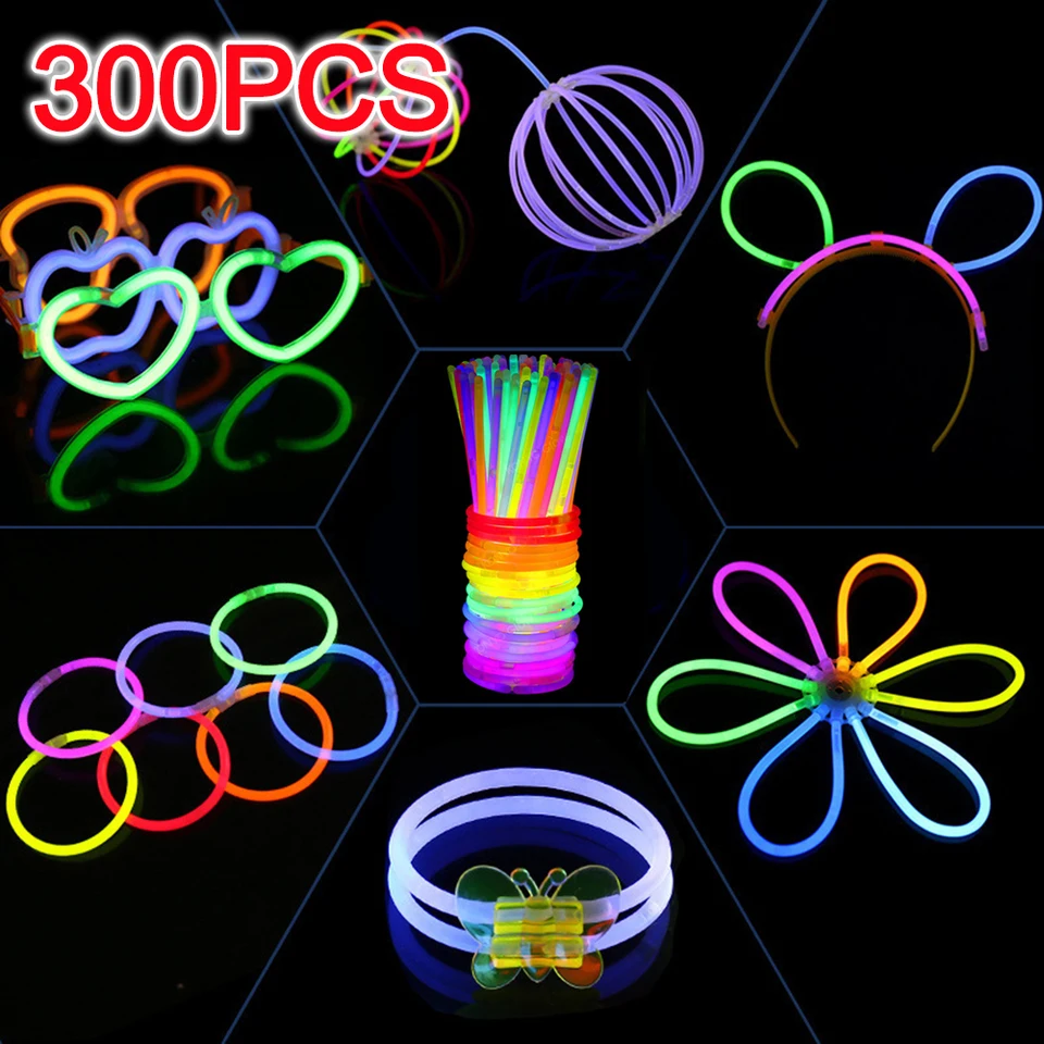 Pulseras Luminosas Fluorescentes, 100 Barras Luminosas + 100 Conectores, Regalo Fiesta de Cumpleaños, Boda y Eventos, Decoración Navidad, Pack de  Palos de Neón, MARCA EL FUTBOLIN