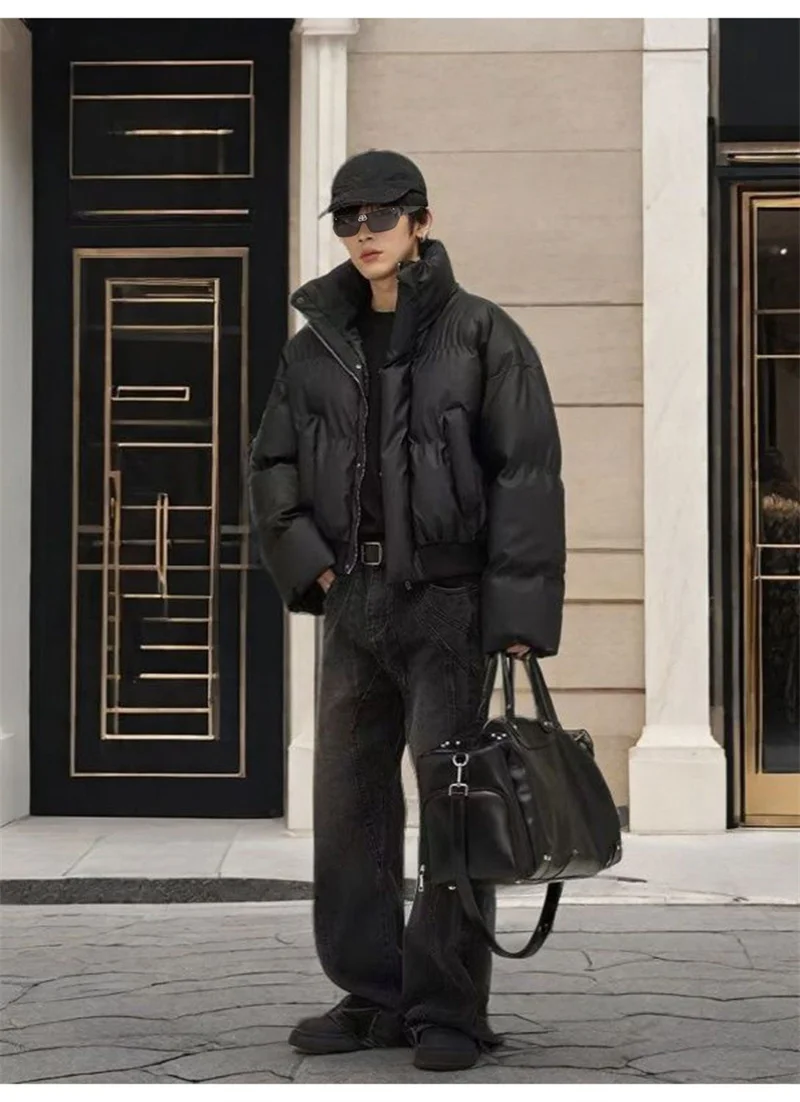 New American Style Cotton Jacket Stand Up Collar Couple's Cotton Jacket Thick Leather Bread Jacket Winter Short Down Cotton Jack