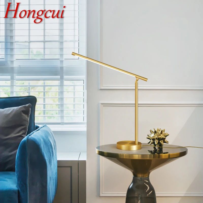 

Hongcui Gold Brass Table Lamp Contemporary Creative Decor LED 3 Colors Desk Lighting For Home Bed Room