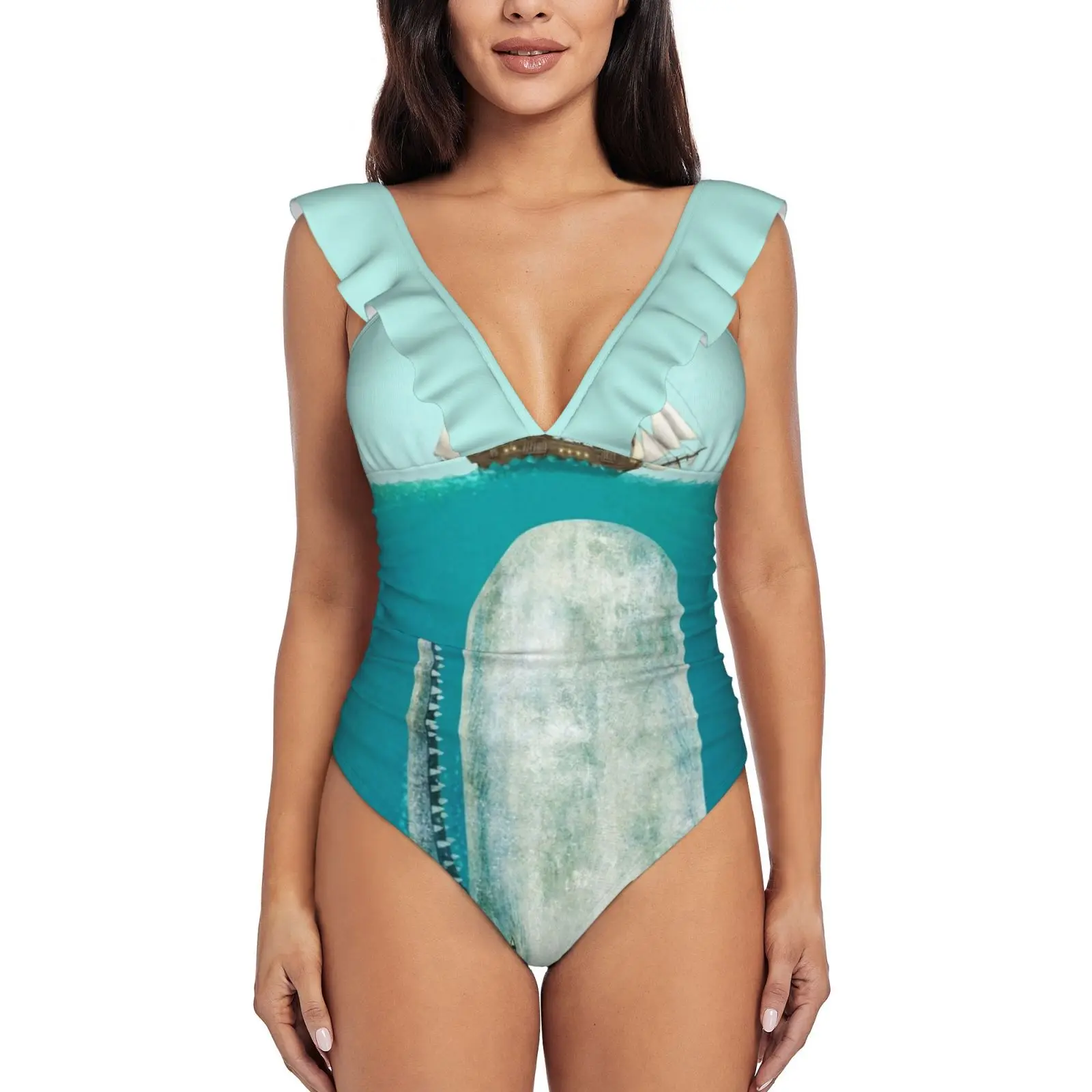 The Whale Costume Intero Costumi Da Bagno Di Alta Qualità Stampato Push Up Monokini Costume Da Bagno Estivo Moby Dick Whale Whale White