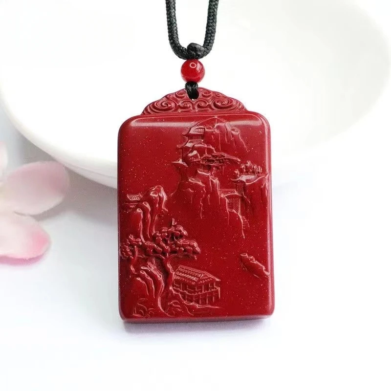 

Natural Cinnabar Purple and Gold Sand Safe Landscape Brand Pendant for Men and Women Fashion Joker Pendant.