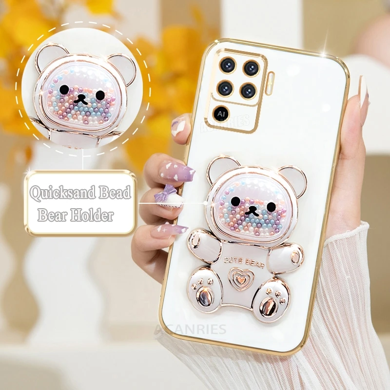 Cute Plating Quicksand Bear Stand Silicone Case