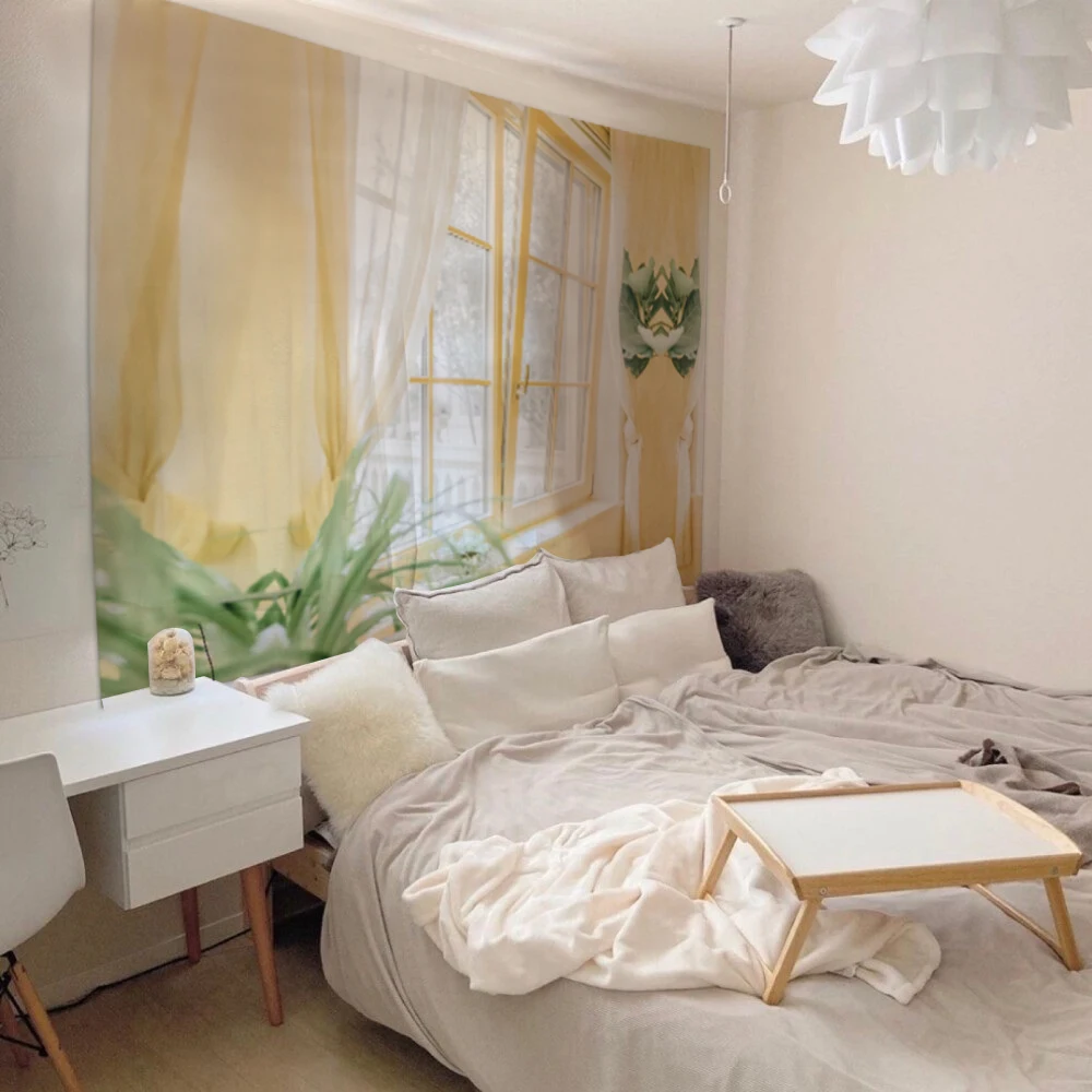 japanese room decor Cute hand drawn illustration rabbit anime tapestry Teen indie bedroom decoration macrame wall hanging mural