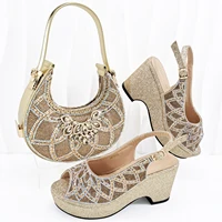 doershow Italian Shoe and Bag Set New 2024 Women Shoes and Bag Set In Italy gold Italian Shoes with Matching Bag BNM1-6 1