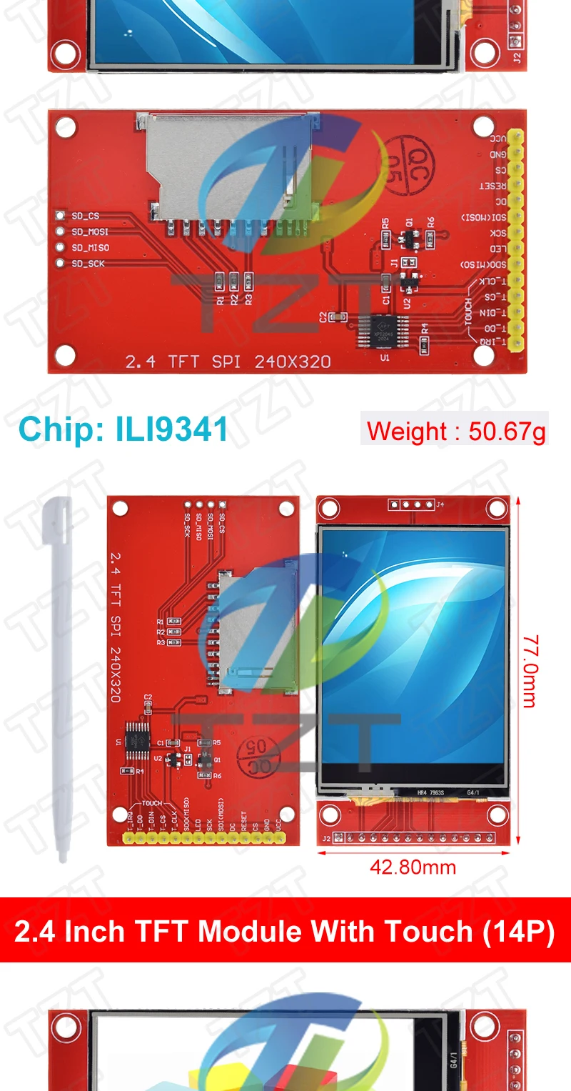 TZT 2,4 Zoll 240x320 SPI TFT LCD Serielles Port-Modul + 5V/3,3V PCB-Adapter Micro SD ILI9341 / ST7789 weiße LED (mit Touch-Funktion) für Arduino – Detail 3