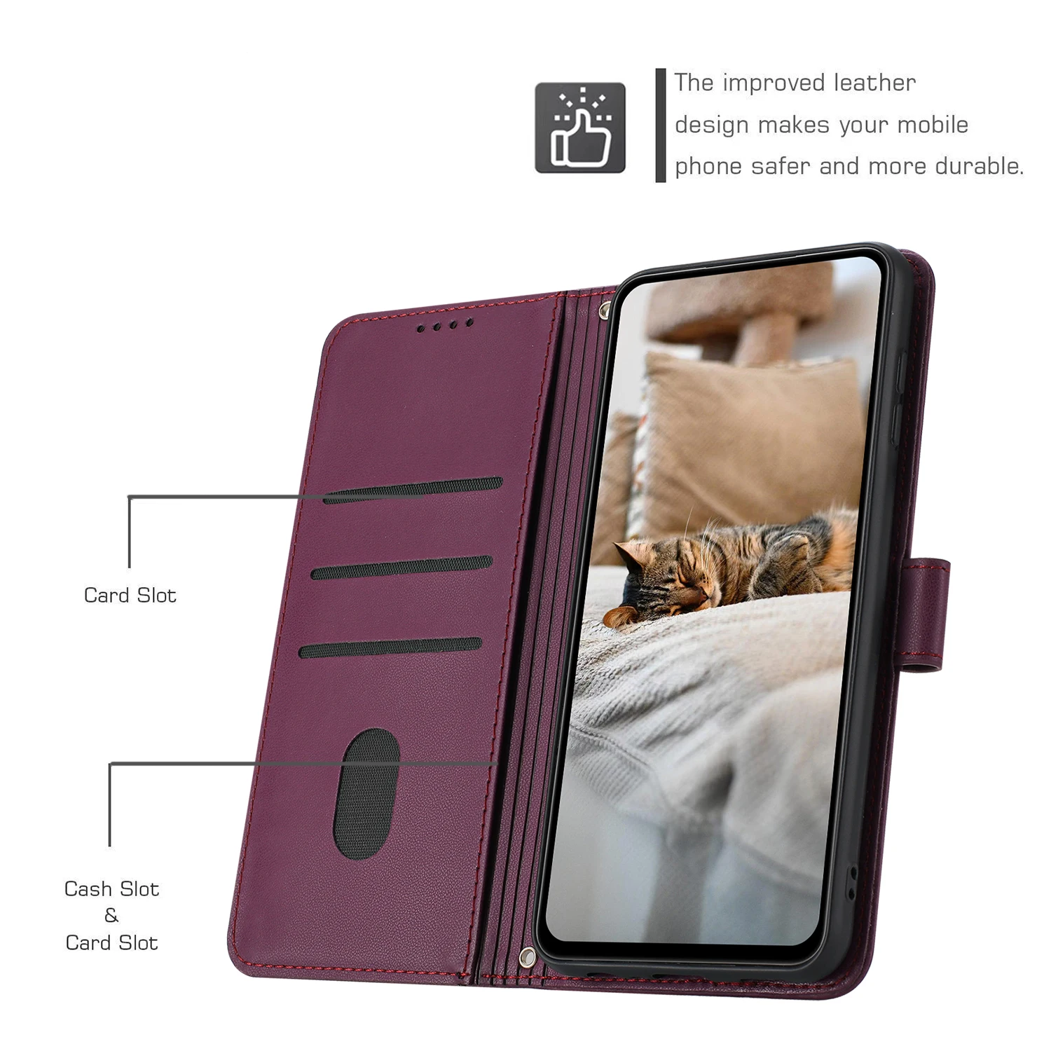 Luxury 3D Cat Wallet Case - Premium Flip Leather Phone Cover with Magnetic Stand